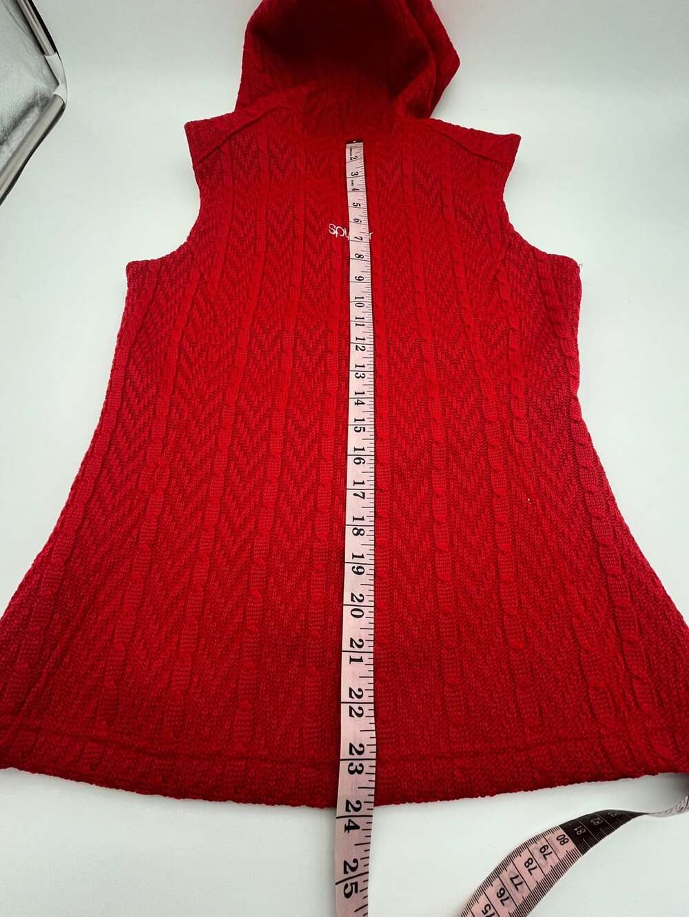 Spyder Core Sweater Hooded Vest Size S Red Cable Knit Full Zip ski apres - Picture 7 of 8